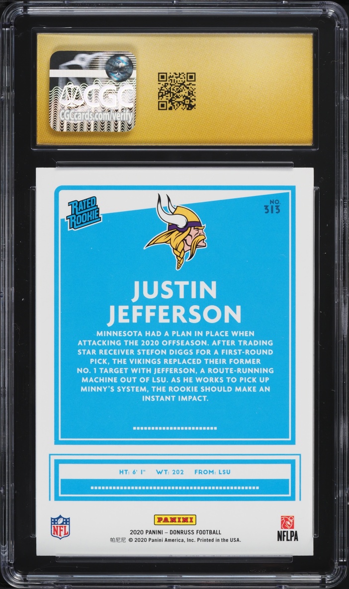 2020 Donruss Football Justin Jefferson ROOKIE #313 CGC 10 PRISTINE