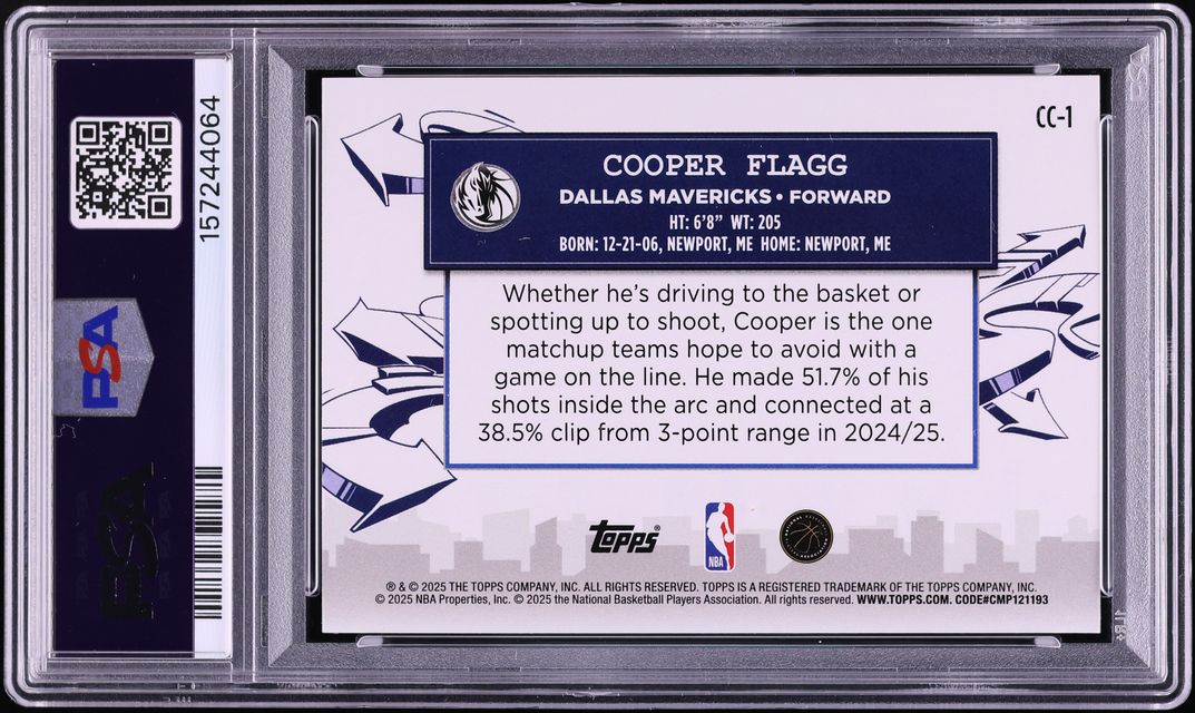 2025 Topps Clutch City Prospects Cooper Flagg ROOKIE #CC-1 PSA 10 GEM MINT