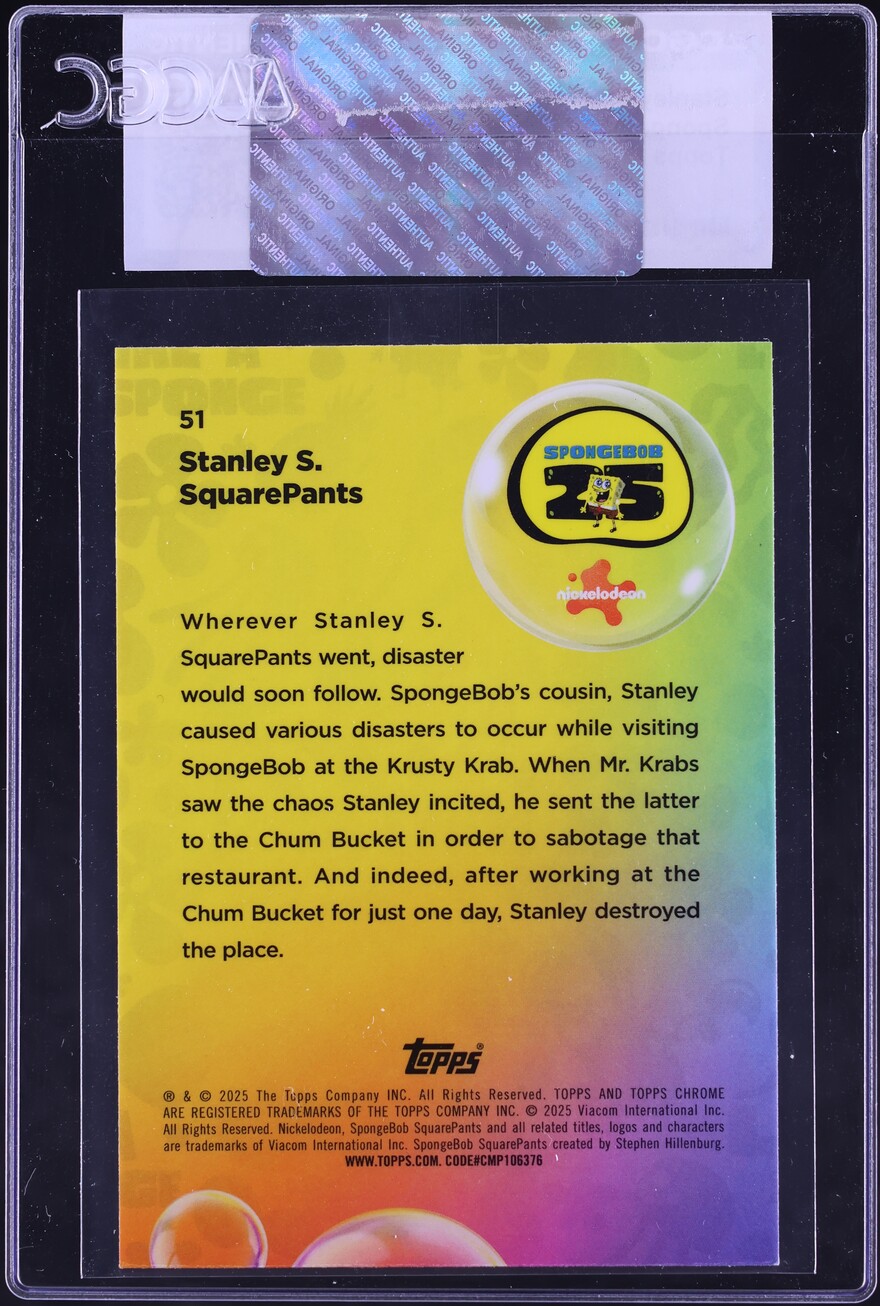 2025 Topps Chrome SpongeBob Stanley S. SquarePants #51 CGC AUTH
