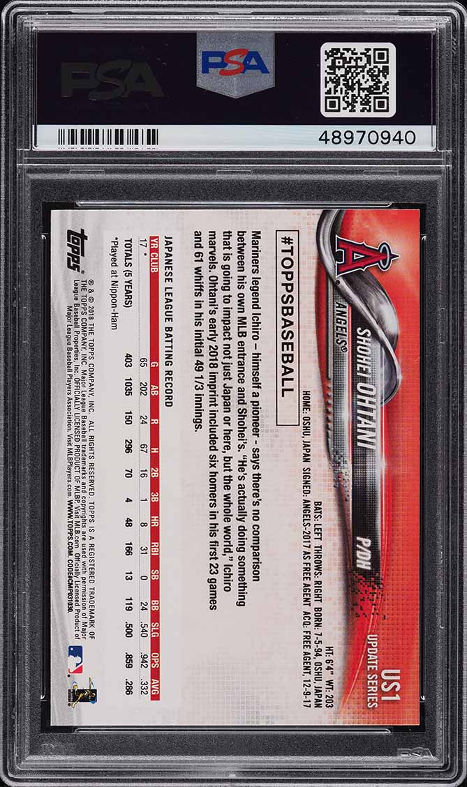 2018 Topps Update Warm Up Shohei Ohtani ROOKIE #US1 PSA 10 GEM MINT