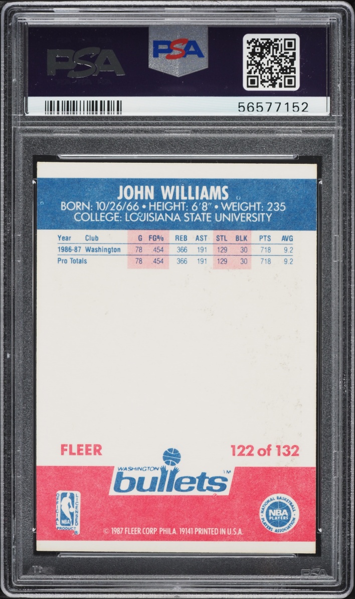 1987 Fleer Basketball John Williams ROOKIE #122 PSA 7 NRMT