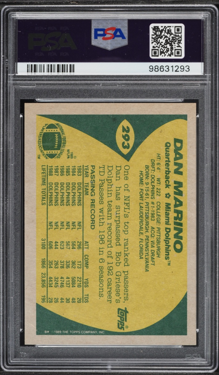 1989 Topps Football Dan Marino #293 PSA 9 MINT