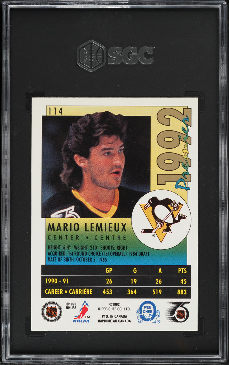 1991 O-Pee-Chee Premier Mario Lemieux #114 SGC 8 NM-MT