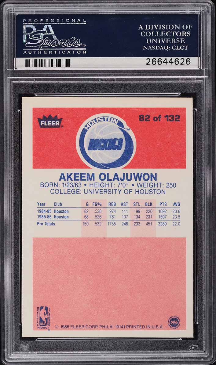 1986 Fleer Basketball Hakeem Olajuwon ROOKIE #82 PSA 9 MINT