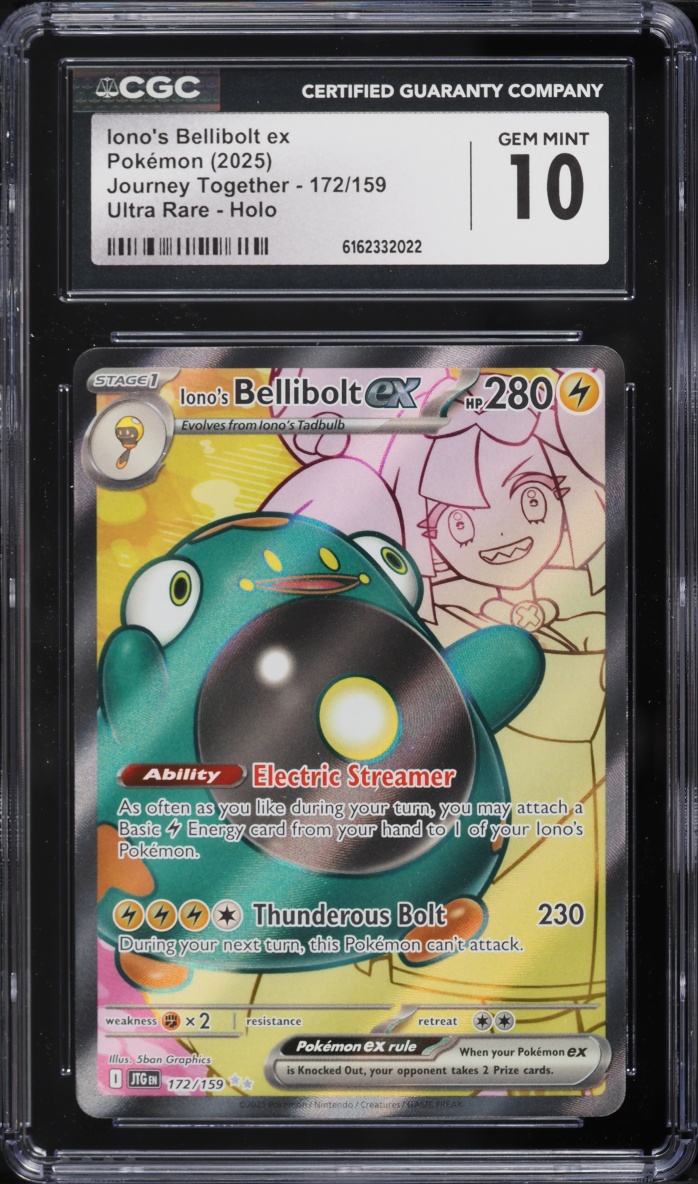 2025 Pokemon Scarlet & Violet Journey Together Full Art Iono's Bellibolt ex #172 CGC 10 GEM
