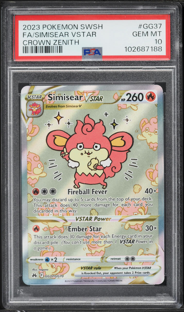 2023 Pokemon Sword & Shield Crown Zenith Alt Art Simisear VSTAR #GG37 PSA 10 GEM MINT