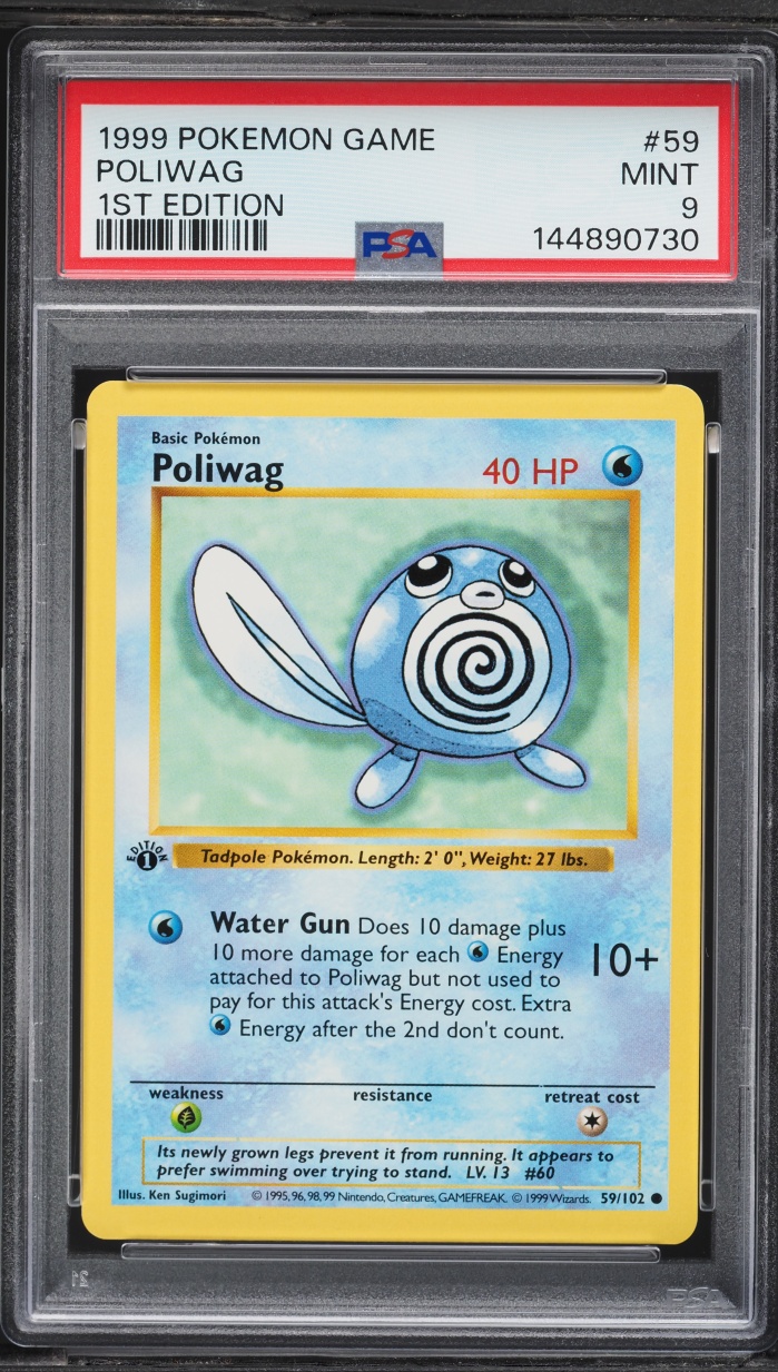 1999 Pokemon Base Set Shadowless 1st Edition Poliwag #59 PSA 9 MINT