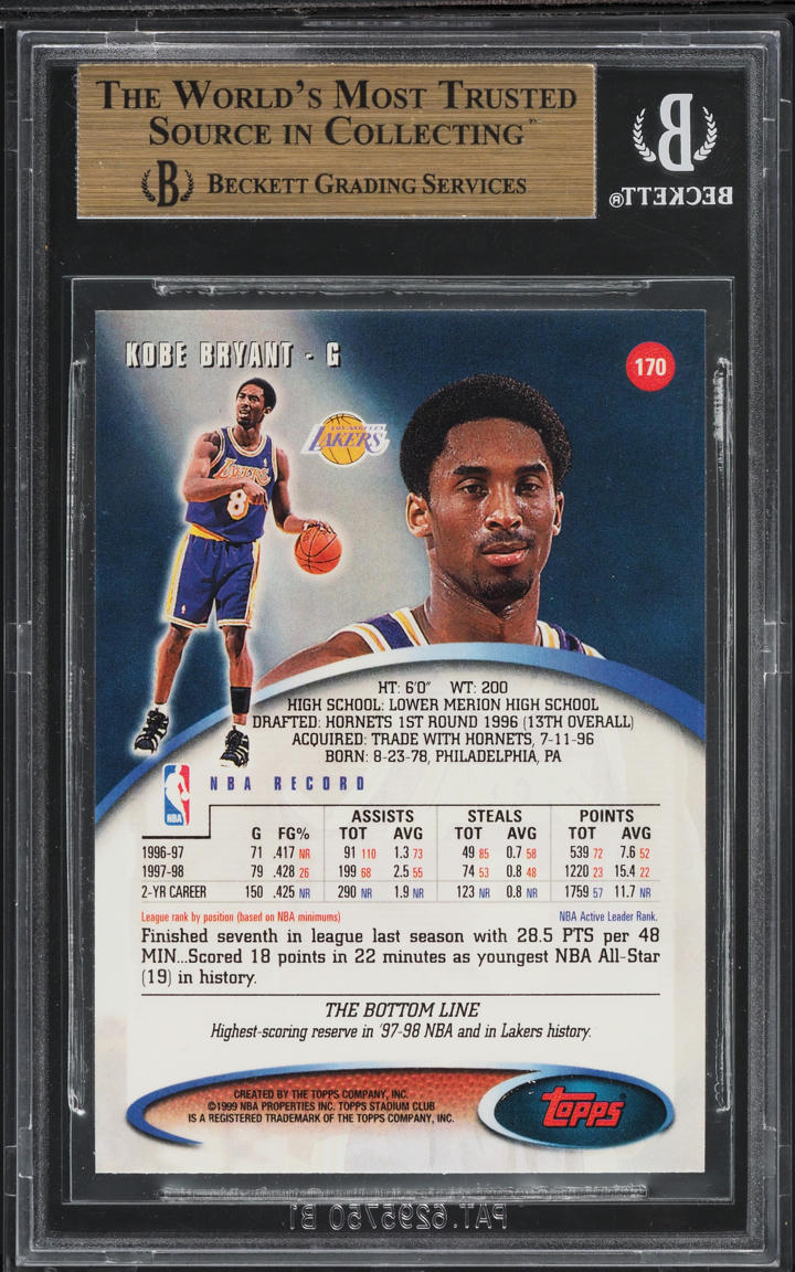 1998 Stadium Club Kobe Bryant #170 BGS 10 PRISTINE