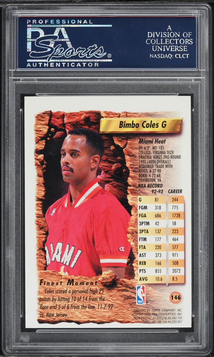 1993 Finest Refractor Bimbo Coles #146 PSA 10 GEM MINT