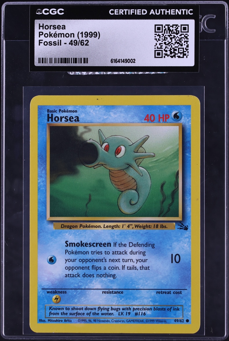 1999 Pokemon Fossil Horsea #49 CGC AUTH
