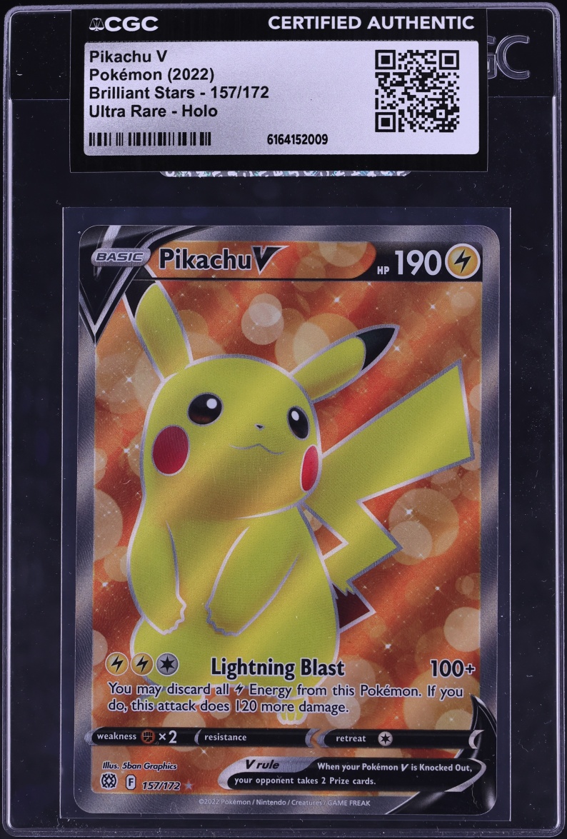 2022 Pokemon Sword & Shield Brilliant Stars Full Art Pikachu V #157 CGC AUTH