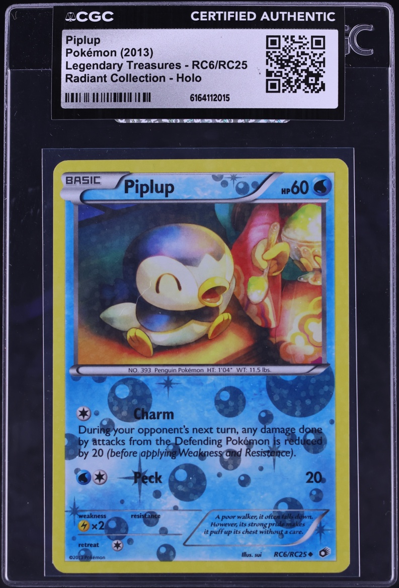 2013 Pokemon Black & White Legendary Treasures Radiant Collection Holo Piplup #RC6 CGC AUTH