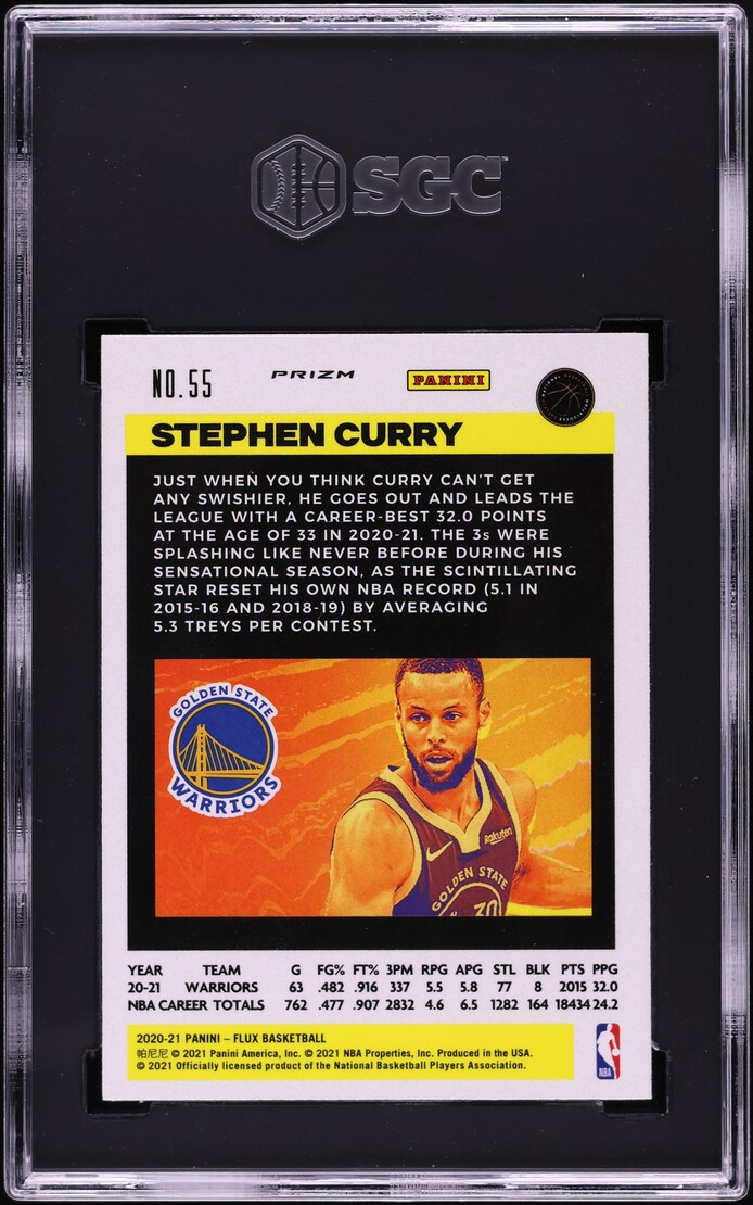 2020 Panini Flux Blue Cracked Ice Prizm Stephen Curry #55 SGC 10 GEM MINT