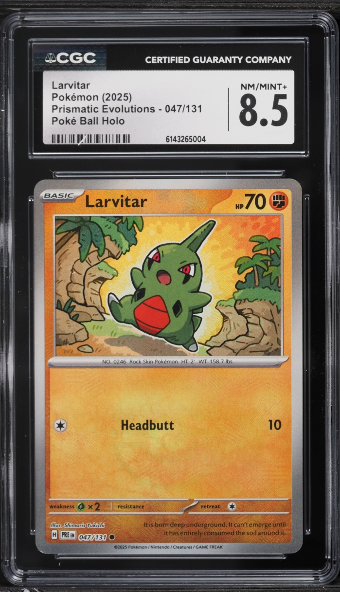 2025 Pokemon Scarlet & Violet Prismatic Evolutions Poke Ball Holo Larvitar #47 CGC 8.5 NM-MT+