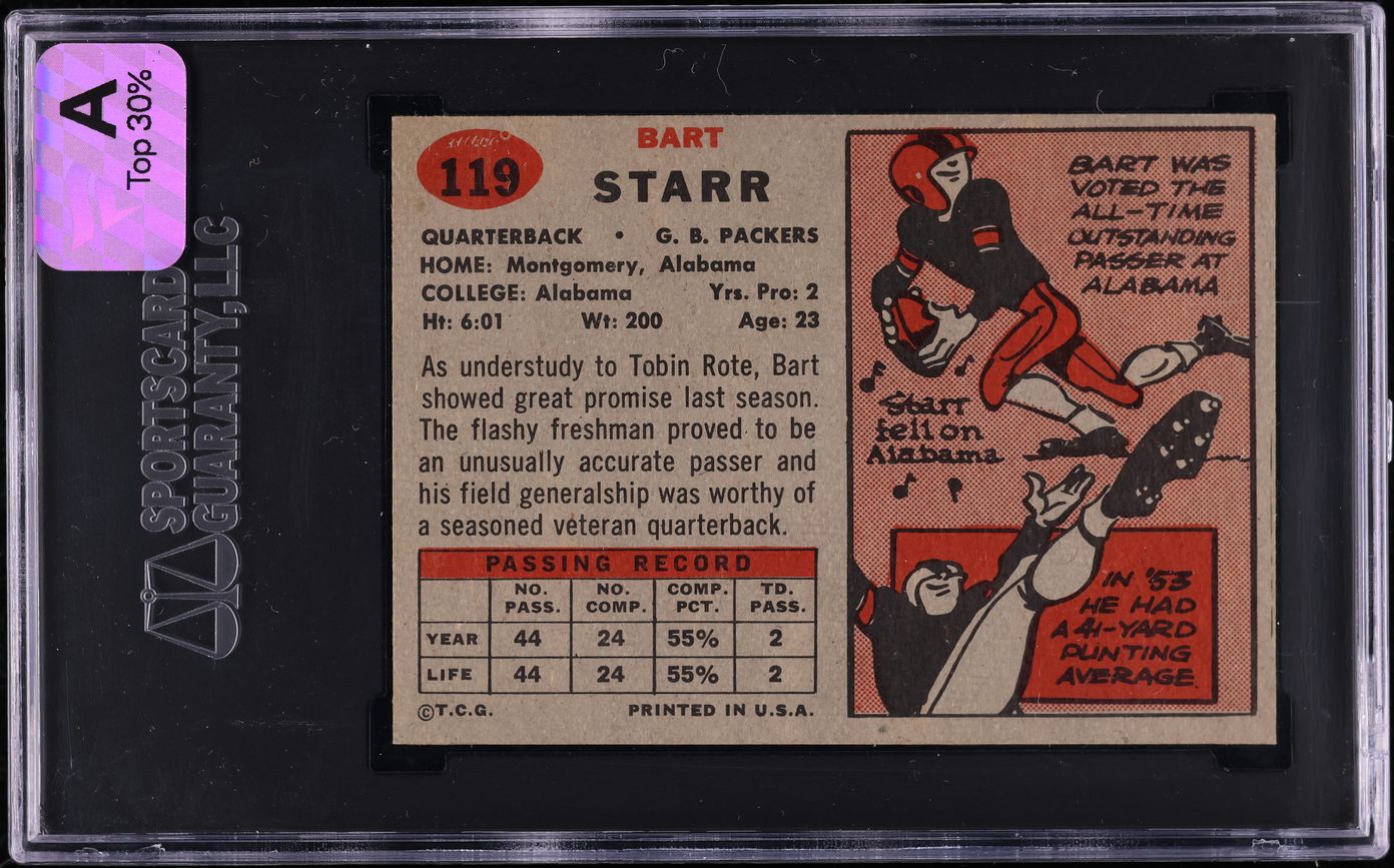 1957 Topps Football Bart Starr ROOKIE #119 SGC 9 MINT