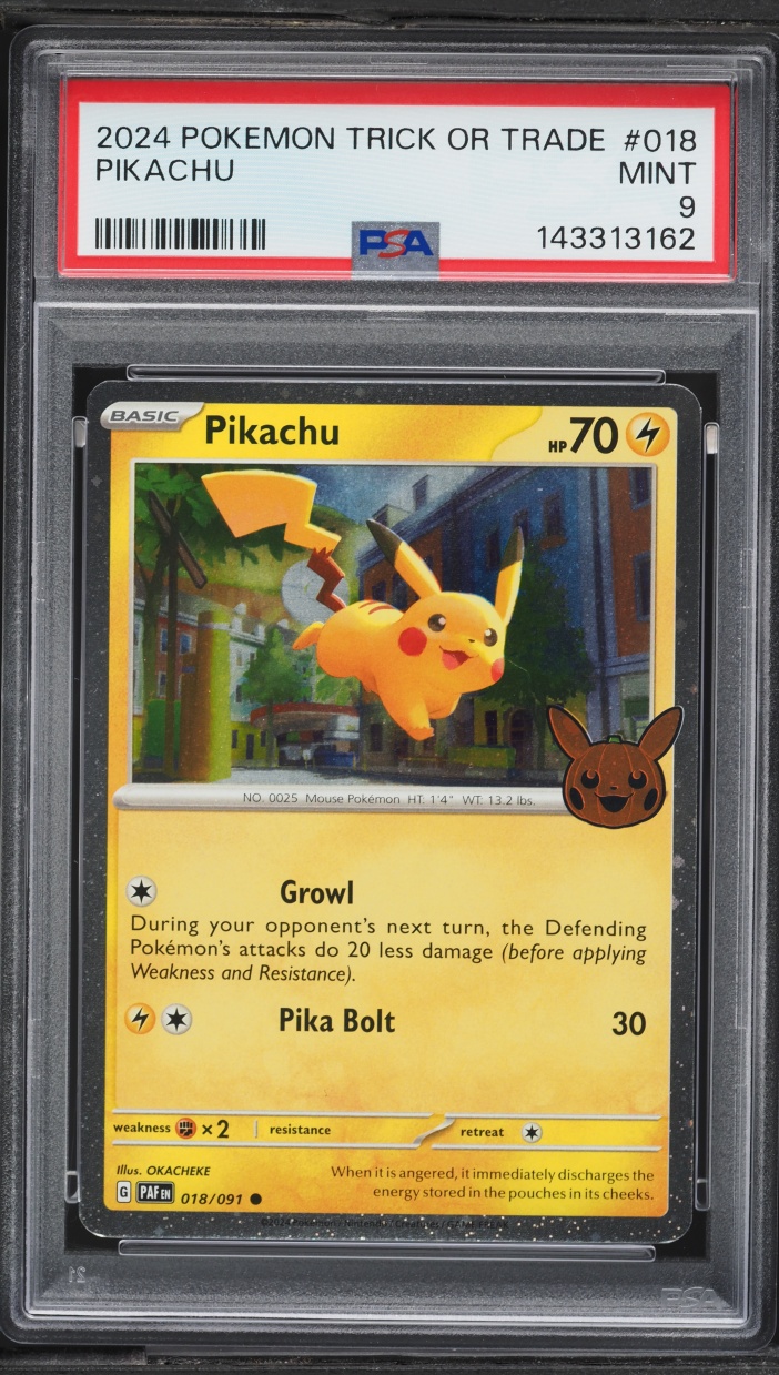 2024 Pokemon Scarlet & Violet Paldean Fates Trick Or Trade Holo Pikachu #18 PSA 9 MINT