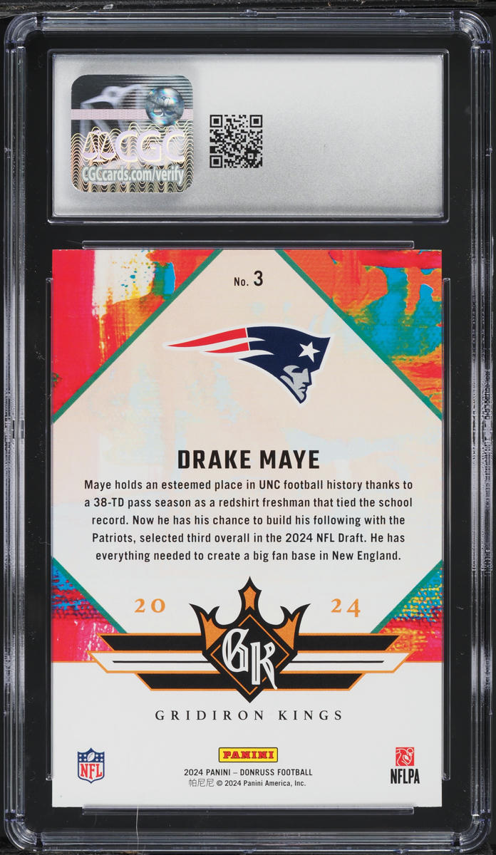 2024 Donruss Gridiron Kings Drake Maye ROOKIE #3 CGC 10 GEM MINT
