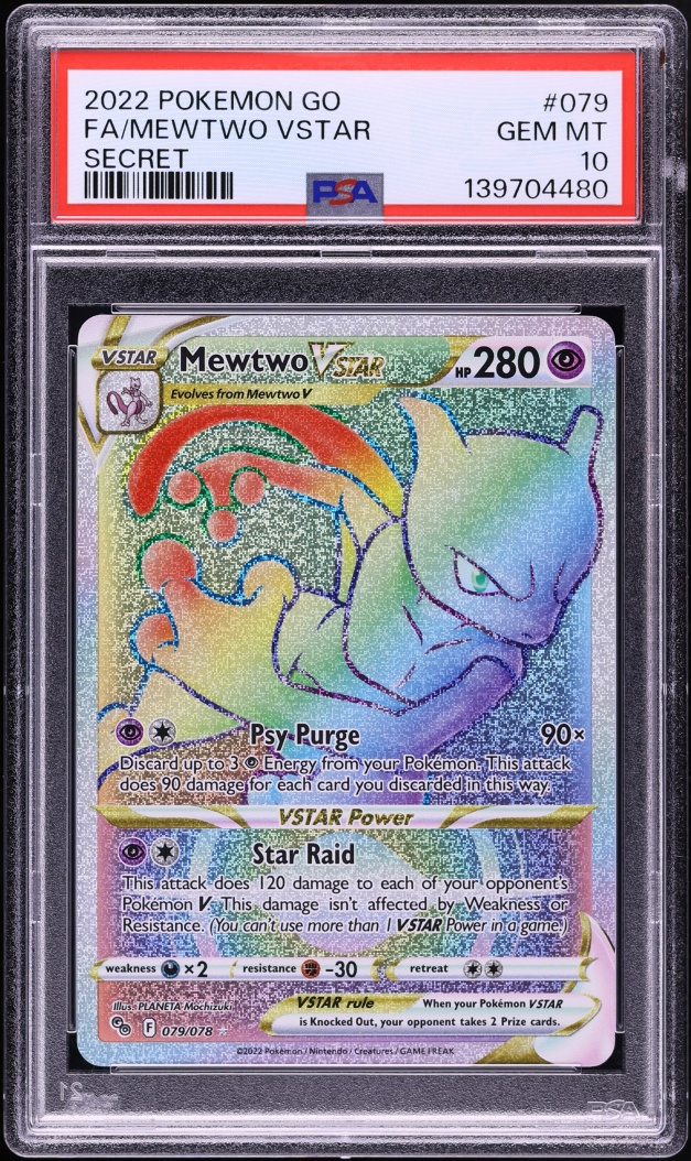2022 Pokemon Sword & Shield Pokemon GO Rainbow Rare Mewtwo VSTAR #79 PSA 10 GEM MINT