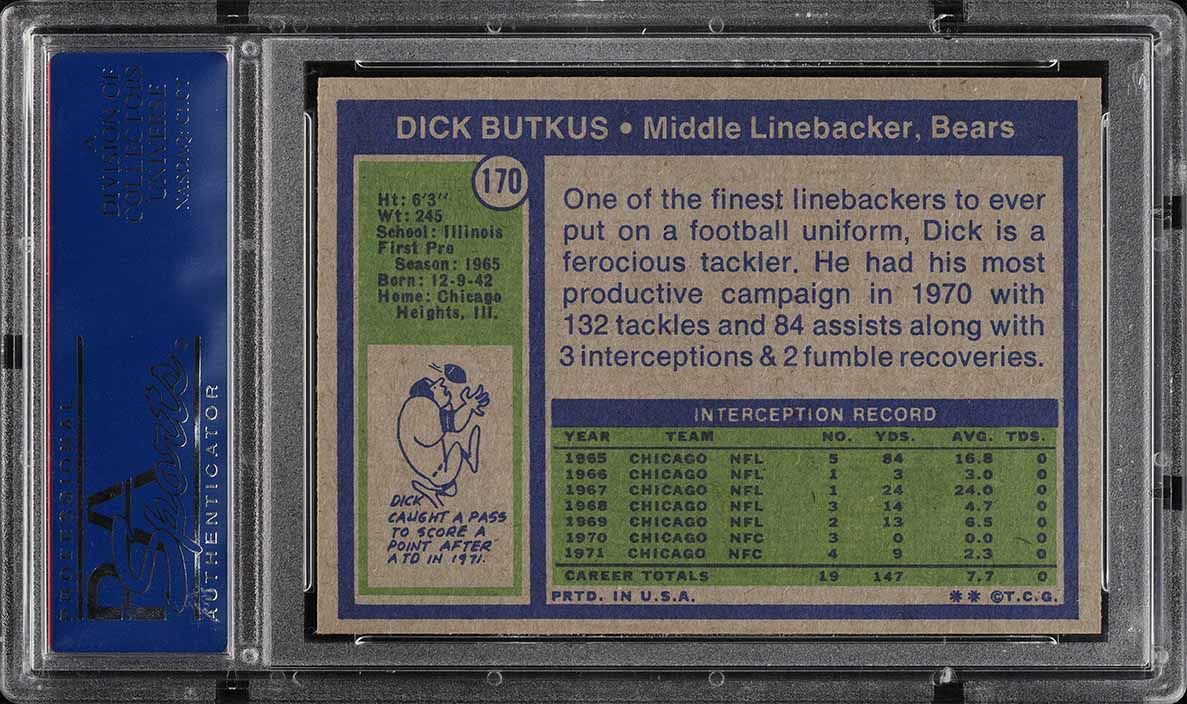 1972 Topps Football Dick Butkus #170 PSA 9 MINT
