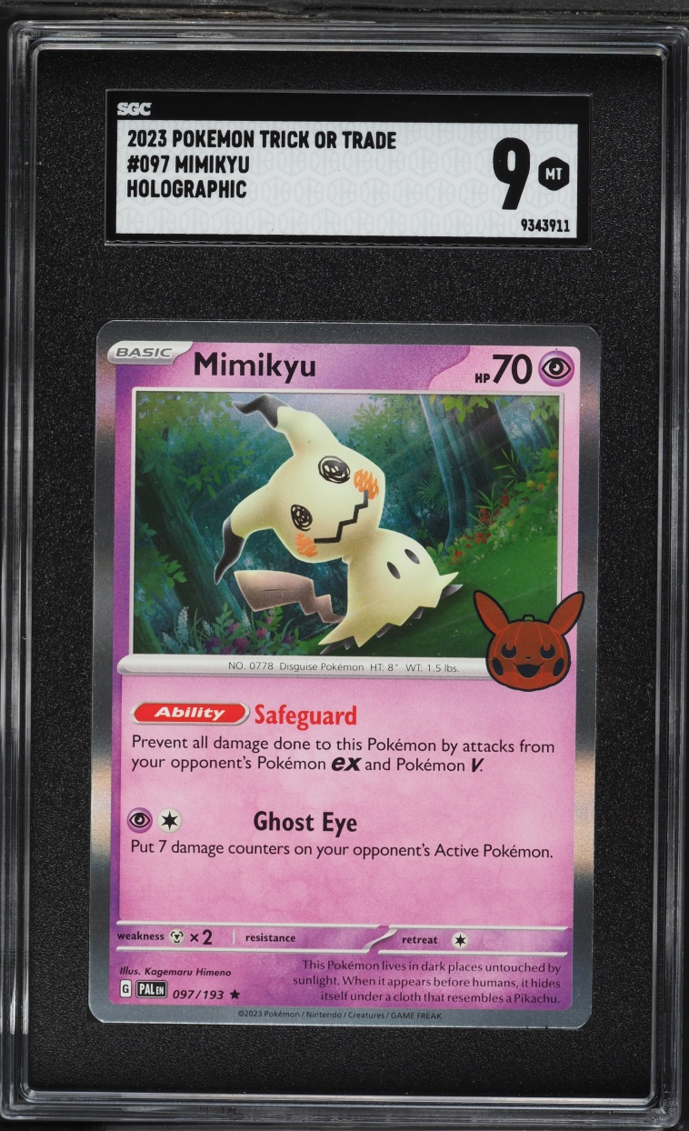2023 Pokemon Scarlet & Violet Paldea Evolved Trick Or Trade Holo Mimikyu #097 SGC 9 MINT