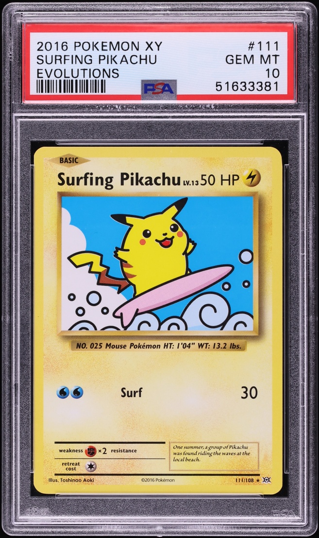 2016 Pokemon XY Evolutions Surfing Pikachu #111 PSA 10 GEM MINT