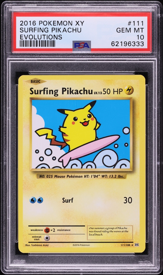2016 Pokemon XY Evolutions Surfing Pikachu #111 PSA 10 GEM MINT