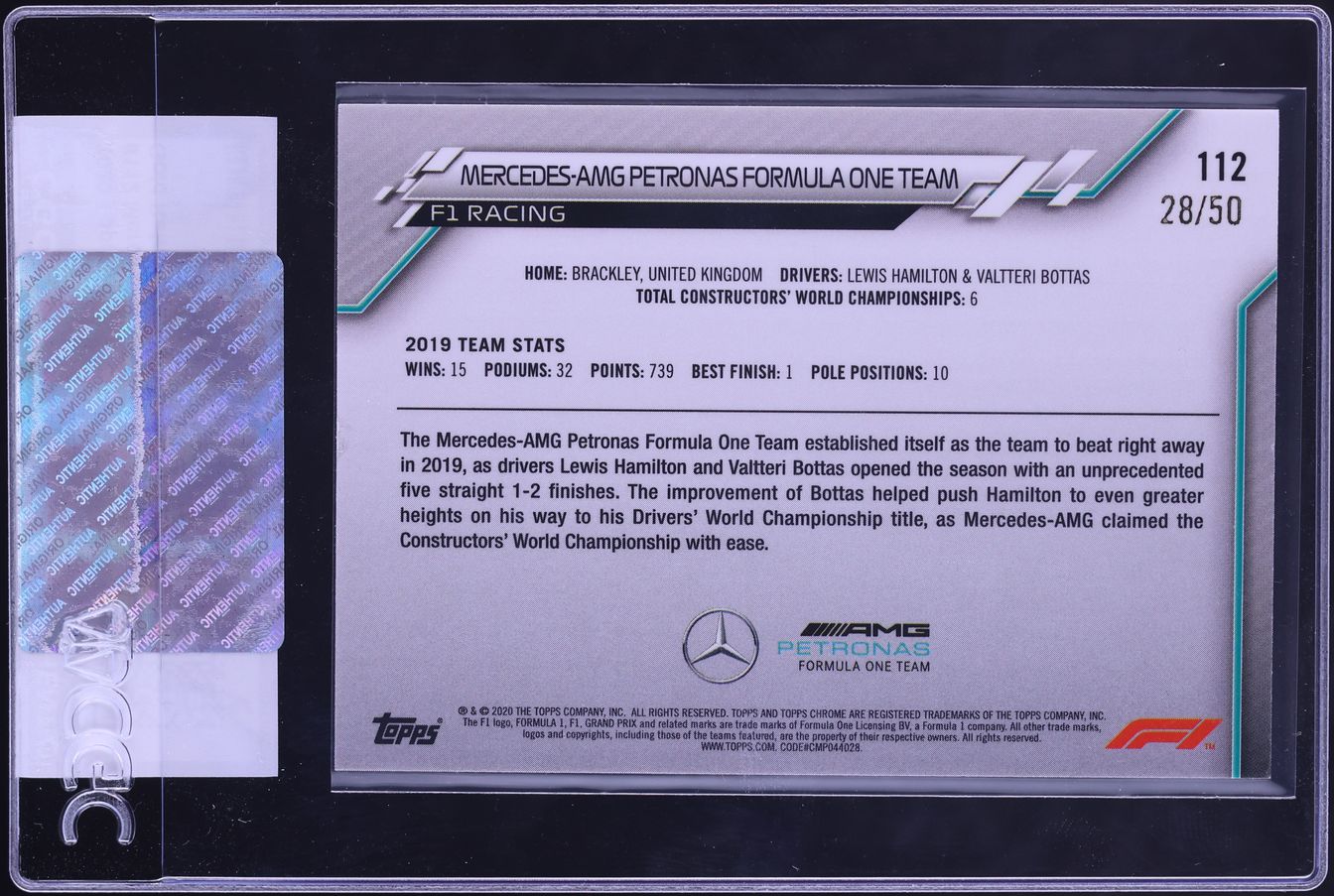 2020 Topps Chrome Formula 1 F1 Gold Refractor Mercedes AMG Petronas F1 Logo /50 #112 CGC AUTH