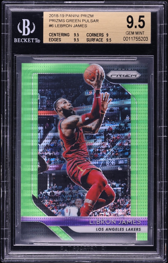 2018 Panini Prizm Green Pulsar LeBron James /25 #6 BGS 9.5 GEM MINT