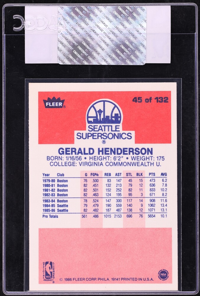 1986 Fleer Basketball Gerald Henderson #45 CGC AUTH