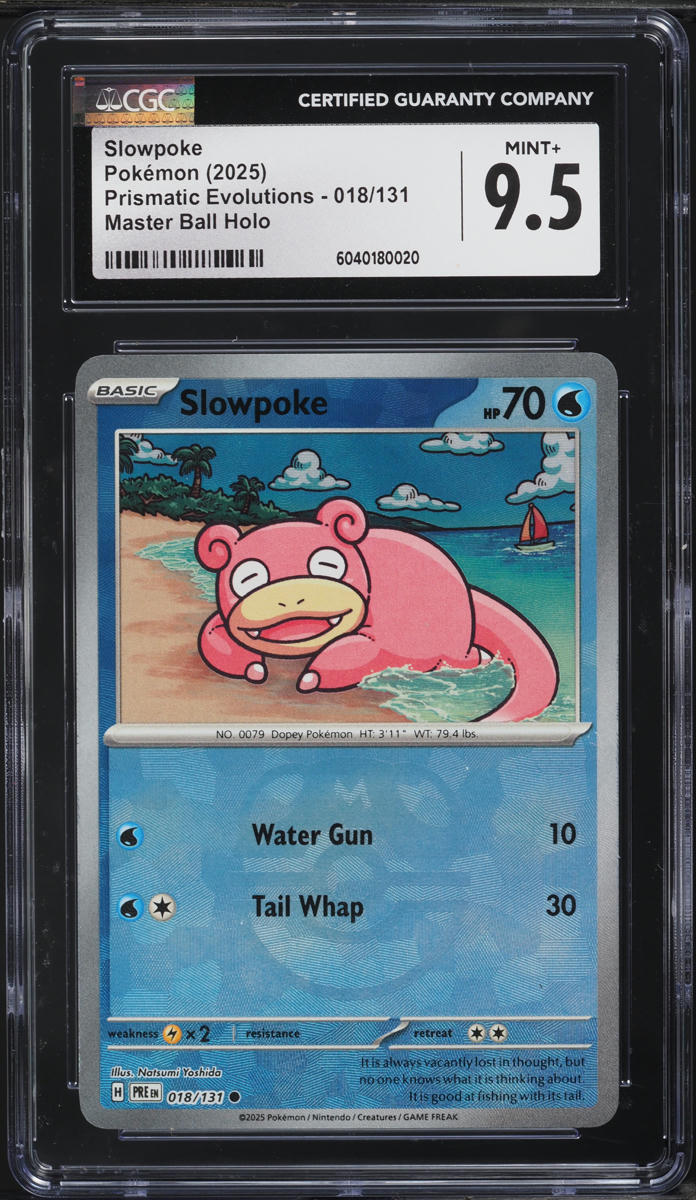 2025 Pokemon SV Prismatic Evolutions Master Ball Holo Slowpoke #18 CGC 9.5 MINT+