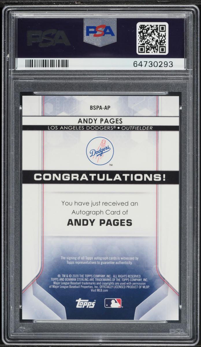 2020 Bowman Sterling Gold Refractor Andy Pages PROSPECT AUTO /50 #AP PSA 10 GEM MINT - Photo 2
