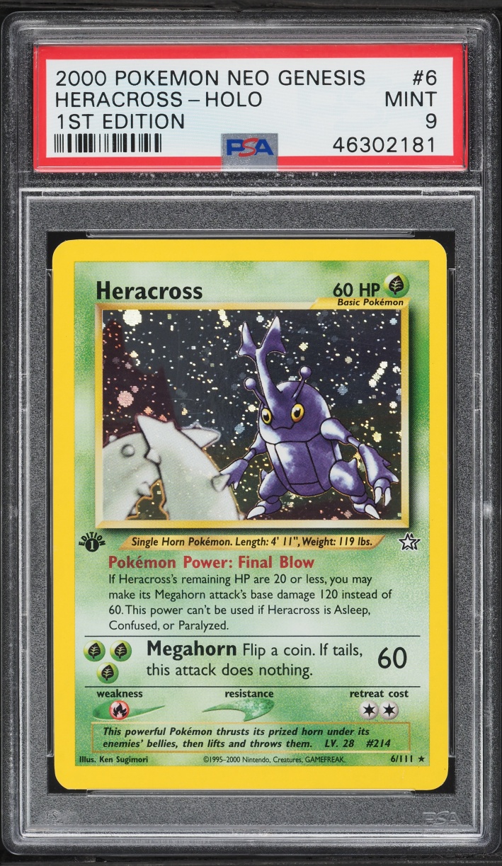 2000 Pokemon Neo Genesis 1st Edition Holo Heracross #6 PSA 9 MINT