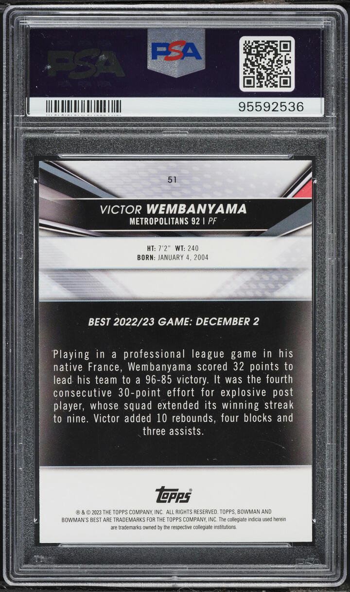 2022 Bowman University Best Victor Wembanyama ROOKIE #51 PSA 9 MINT