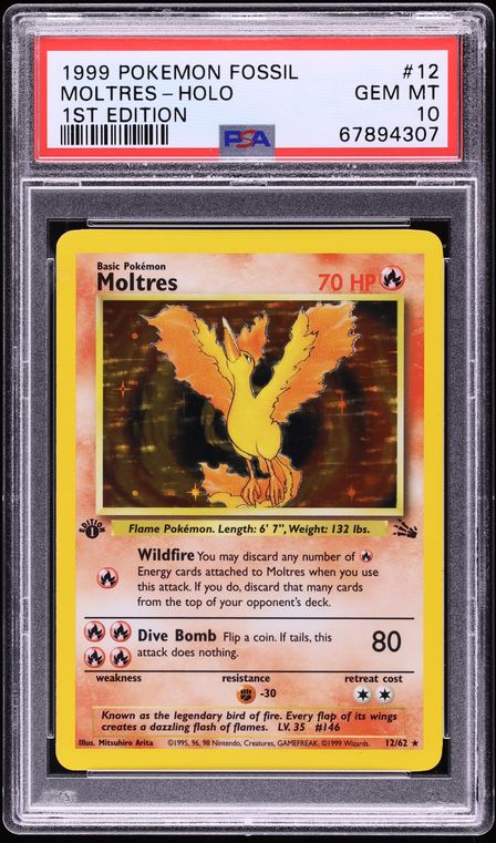 1999 Pokemon Fossil 1st Edition Holo Moltres #12 PSA 10 GEM MINT