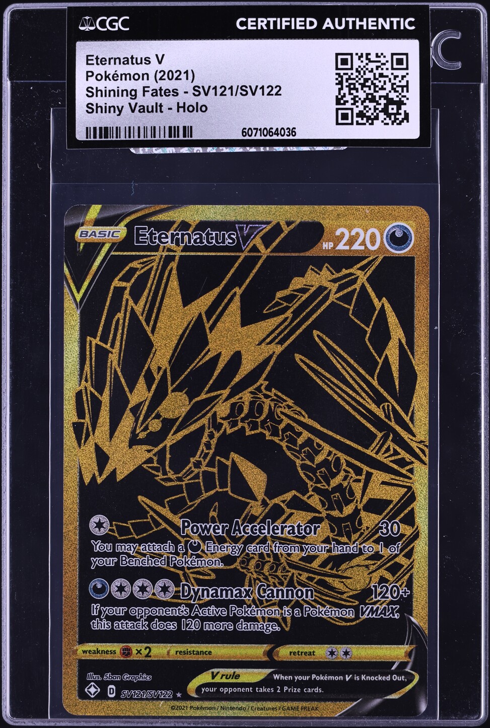 2021 Pokemon SWSH Shining Fates Shiny Vault Full Art Eternatus V #SV121 CGC AUTH
