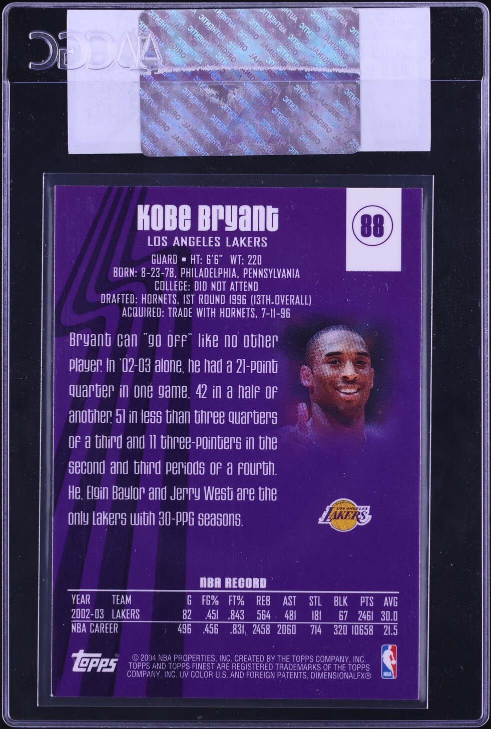 2003 Finest Basketball Kobe Bryant #88 CGC AUTH