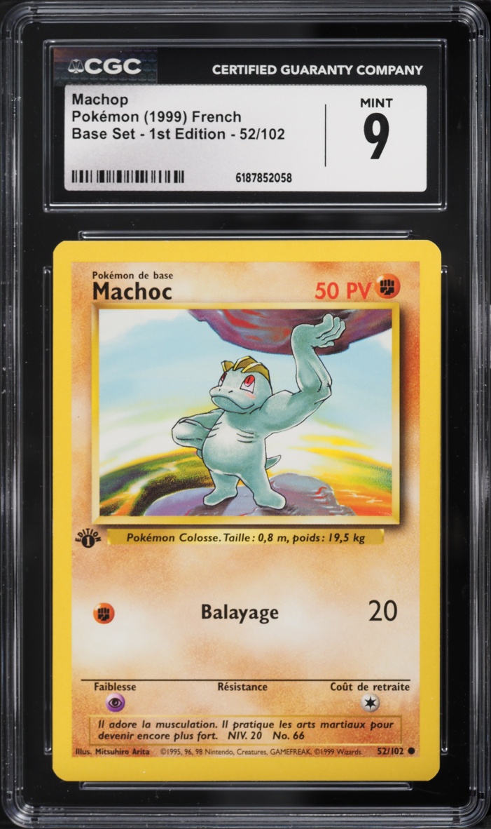 1999 Pokemon French Base Set 1st Edition Machop #52 CGC 9 MINT
