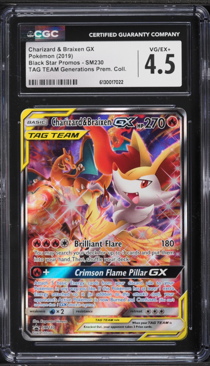 2019 Pokemon SM Promo Tag Team Generations Premium Full Art Charizard Braixen GX #SM230 CGC 4.5