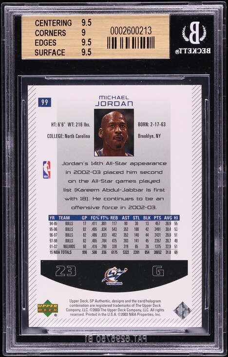 2002 SP Authentic Michael Jordan #99 BGS 9.5 GEM MINT
