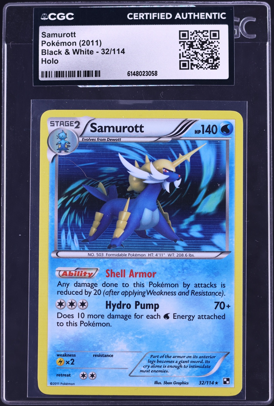 2011 Pokemon Black & White Holo Samurott #32 CGC AUTH