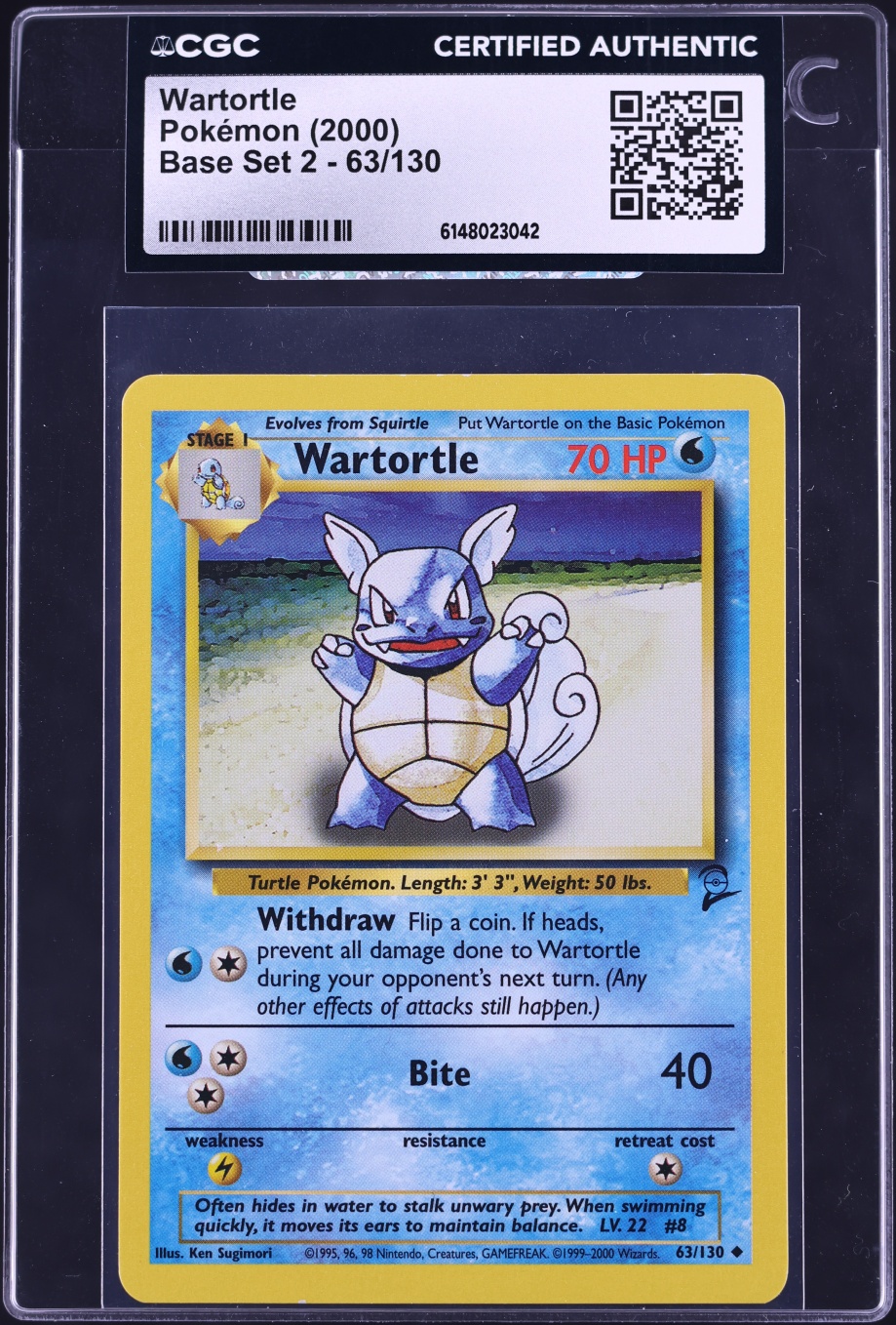 2000 Pokemon Base Set 2 Wartortle #63 CGC AUTH
