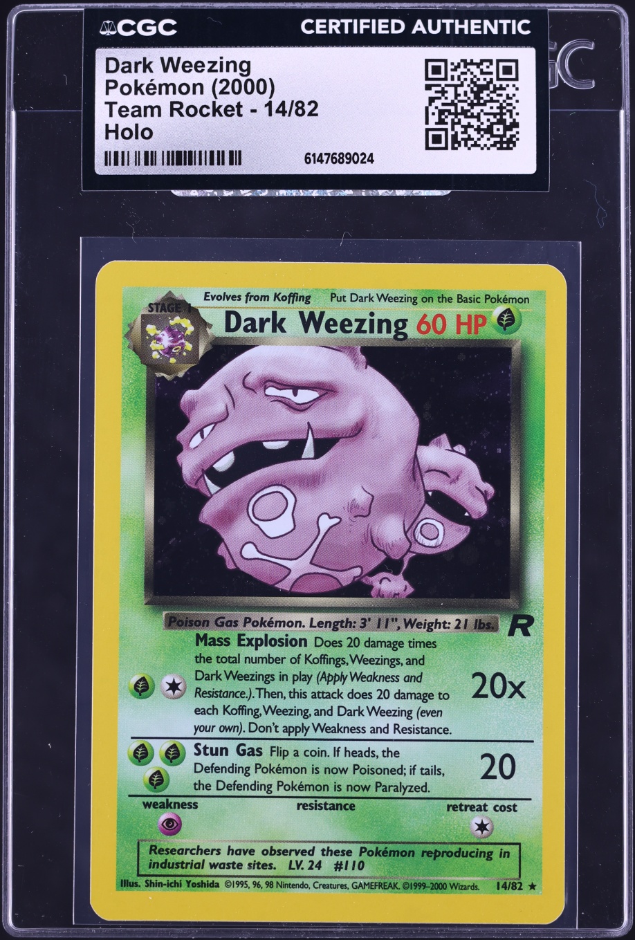 2000 Pokemon Team Rocket Holo Dark Weezing #14 CGC AUTH