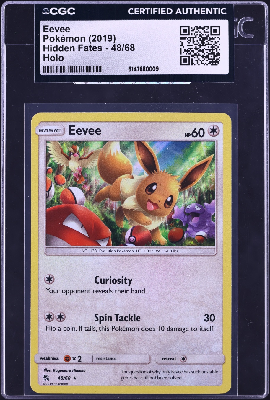 2019 Pokemon Sun & Moon Hidden Fates Holo Eevee #48 CGC AUTH