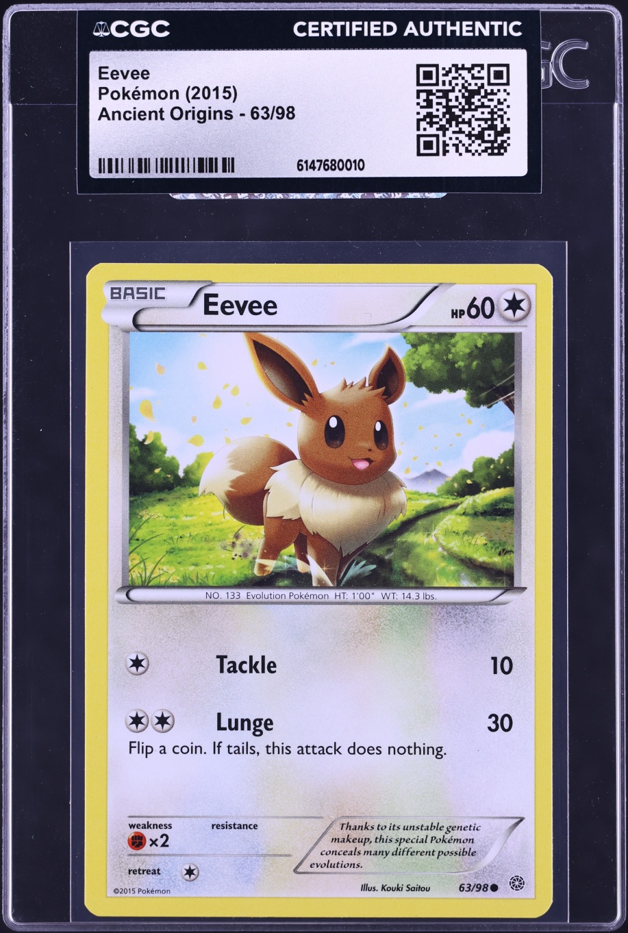 2015 Pokemon XY Ancient Origins Eevee #63 CGC AUTH