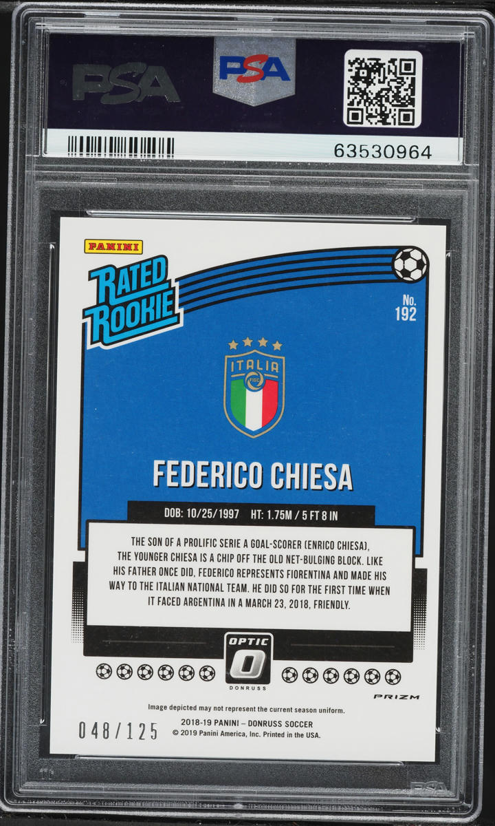 2018 Donruss Optic Purple Velocity Federico Chiesa ROOKIE /125 #192 PSA 9 MINT