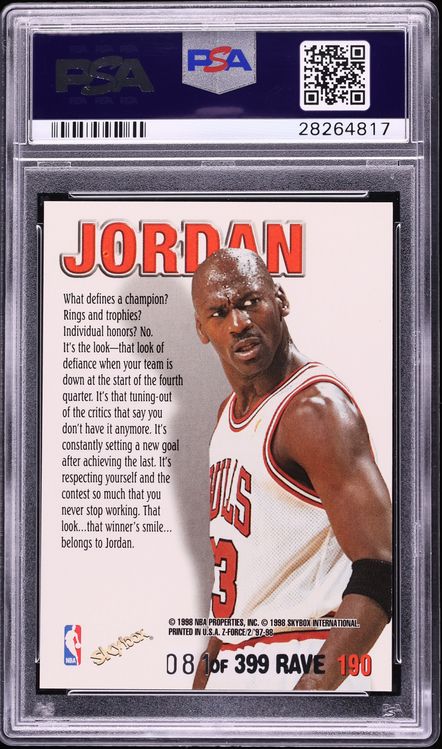 1997 Skybox Z-Force Zupermen Rave Michael Jordan /399 #190 PSA 10 GEM MINT