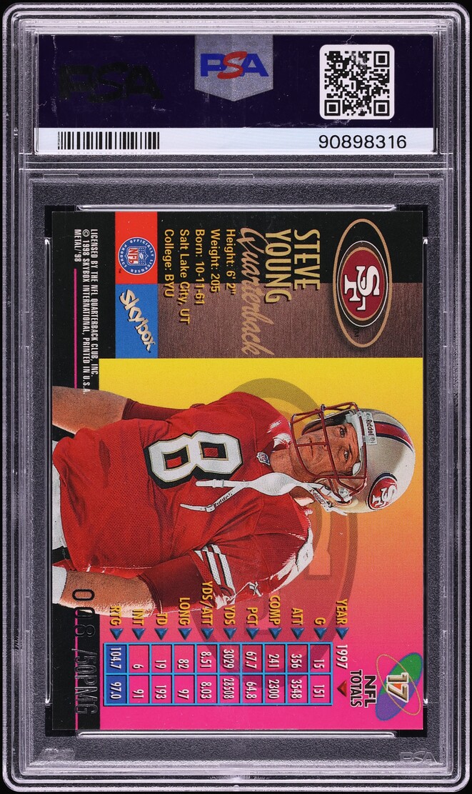 1998 Metal Universe Precious Metal Gems PMG Steve Young JERSEY # 8/50 #17 PSA 8 NM-MT - Photo 2