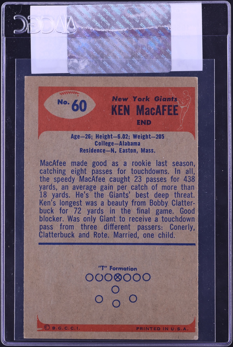 1955 Bowman Football Ken MacAfee #60 CGC AUTH