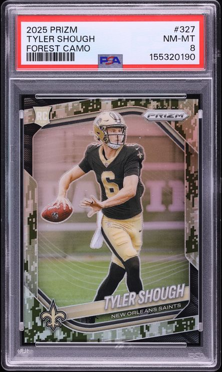 2025 Panini Prizm Forest Camo Tyler Shough /15 #327 PSA 8 NM-MT