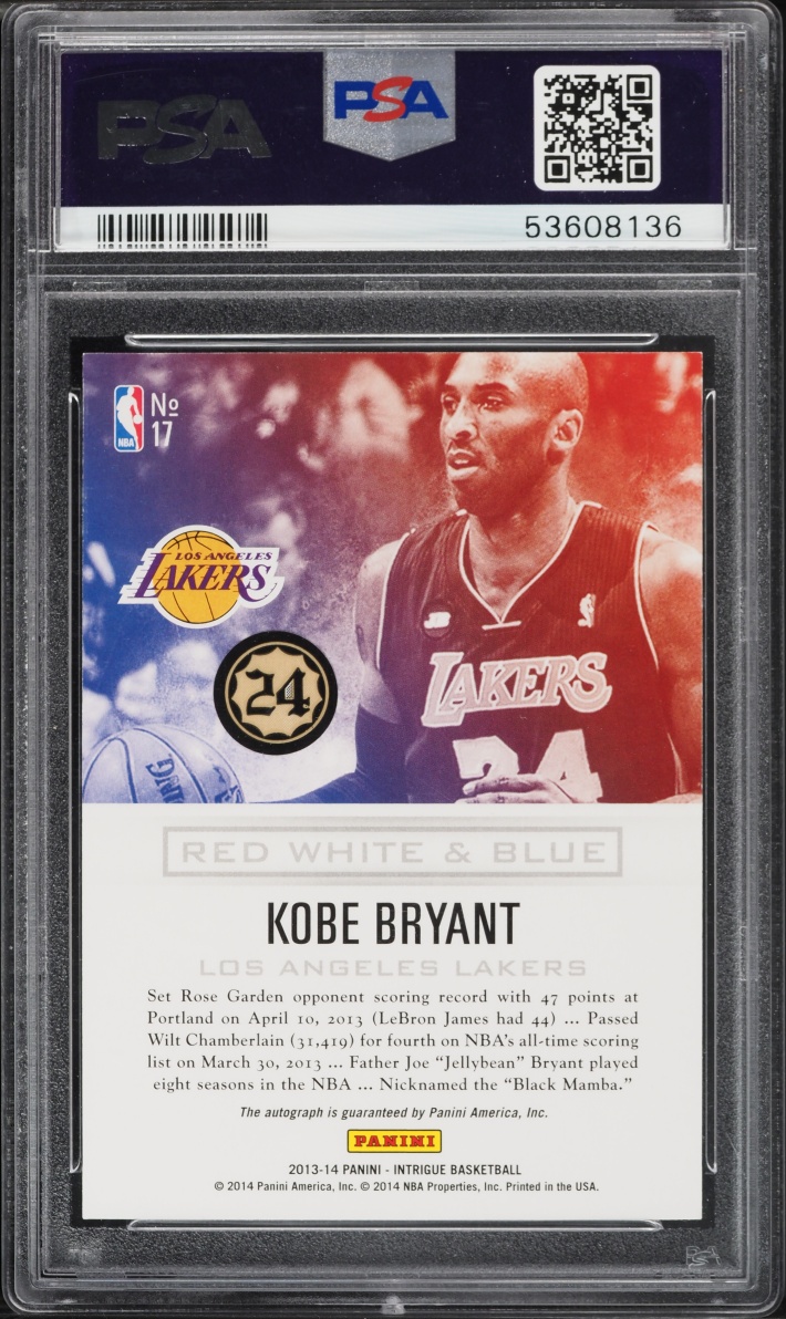 2013 Panini Intrigue Red White Blue Gold Kobe Bryant AUTO DNA 10 /10 #17 PSA AUTH